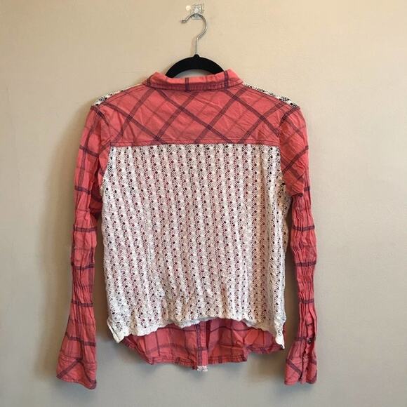 Miss Me M long sleeve open back blouse plaid lace - Picture 6 of 8